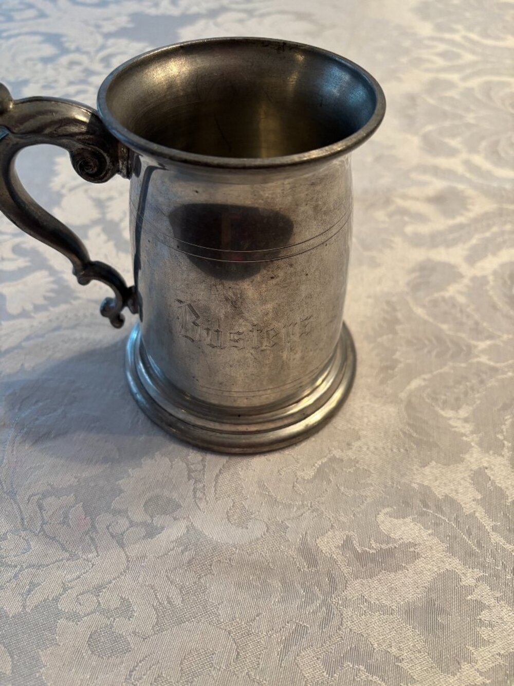 Raimond Vtg Pewter Tankard Made In England Engraved "Buster" Glass Bottom